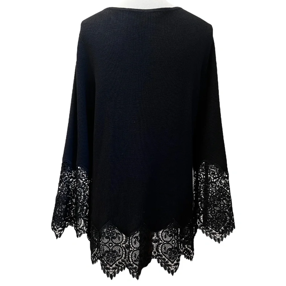 Chico's Black Size Large Lace Sleeve Pullover Sweater - Picture 4 of 8